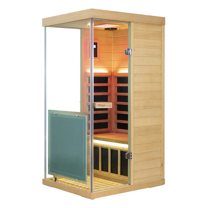 Wizzisaunas 909MX Mini 1 Person Infrared Sauna 3 Sides Large glass panels