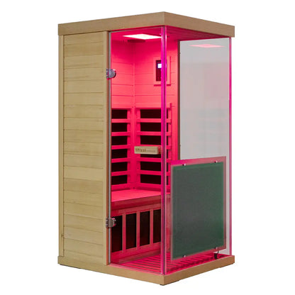 Wizzisaunas 909MX Mini 1 Person Infrared Sauna 3 Sides Large glass panels
