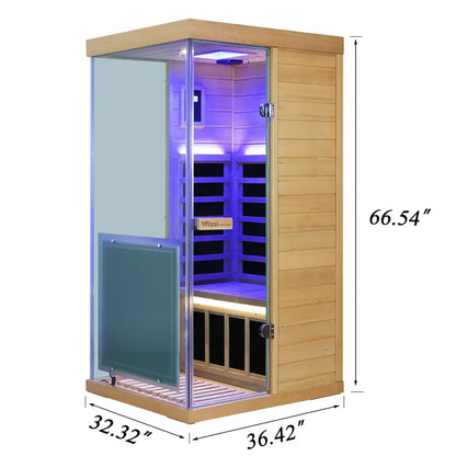 Wizzisaunas 909MX Mini 1 Person Infrared Sauna 3 Sides Large glass panels