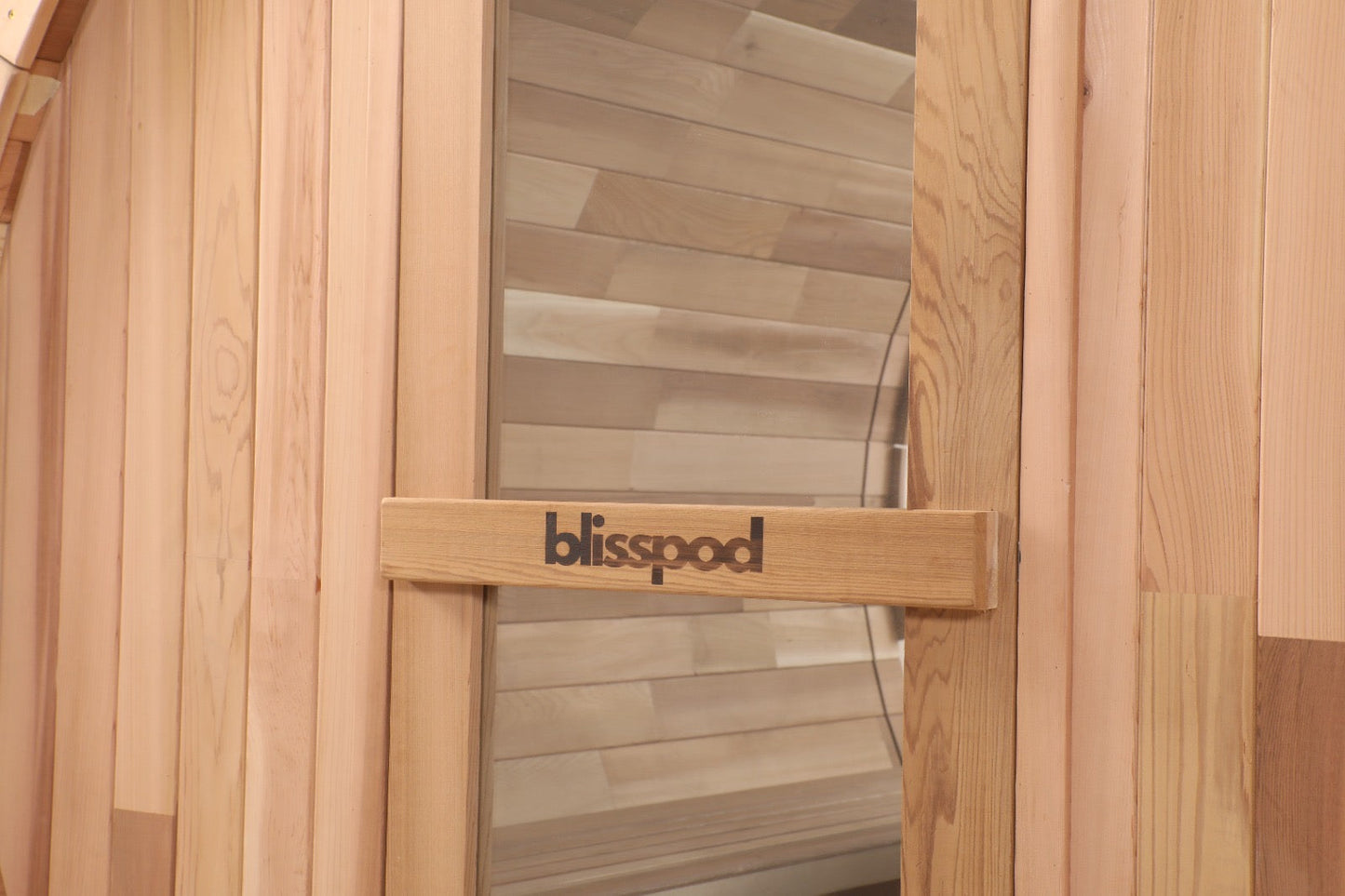 Blisspod Prague Outdoor Cedar Barrel Sauna | Full Glass Back | 2 front Porch seats