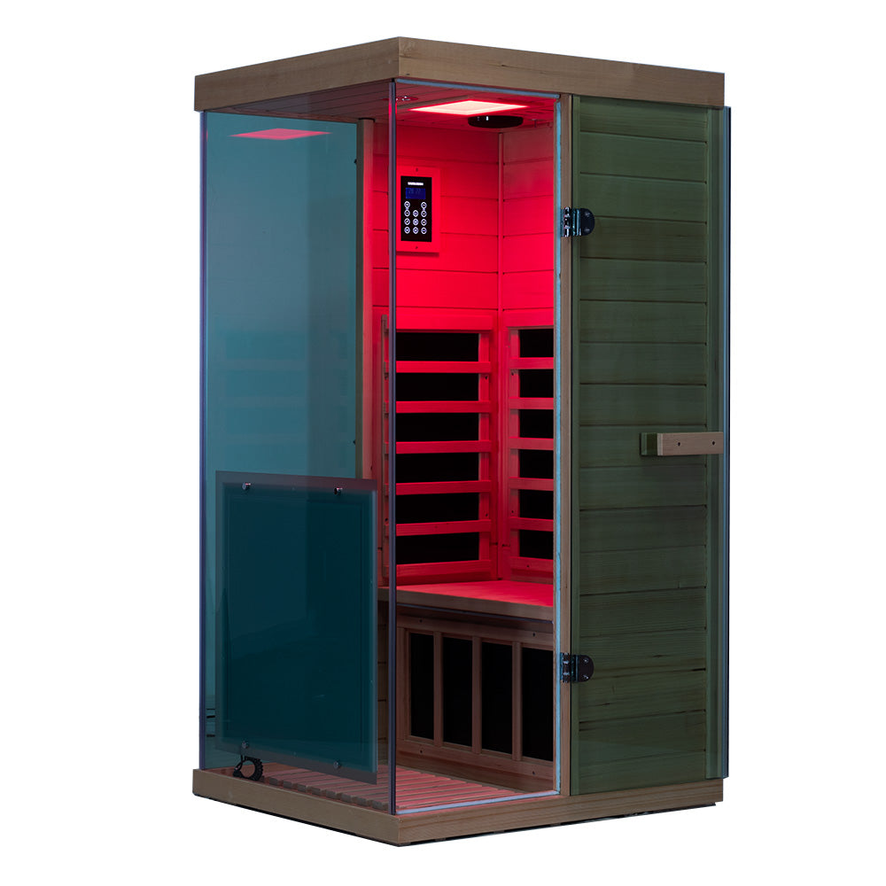 Wizzisaunas 909MX Mini 1 Person Infrared Sauna 3 Sides Large glass panels