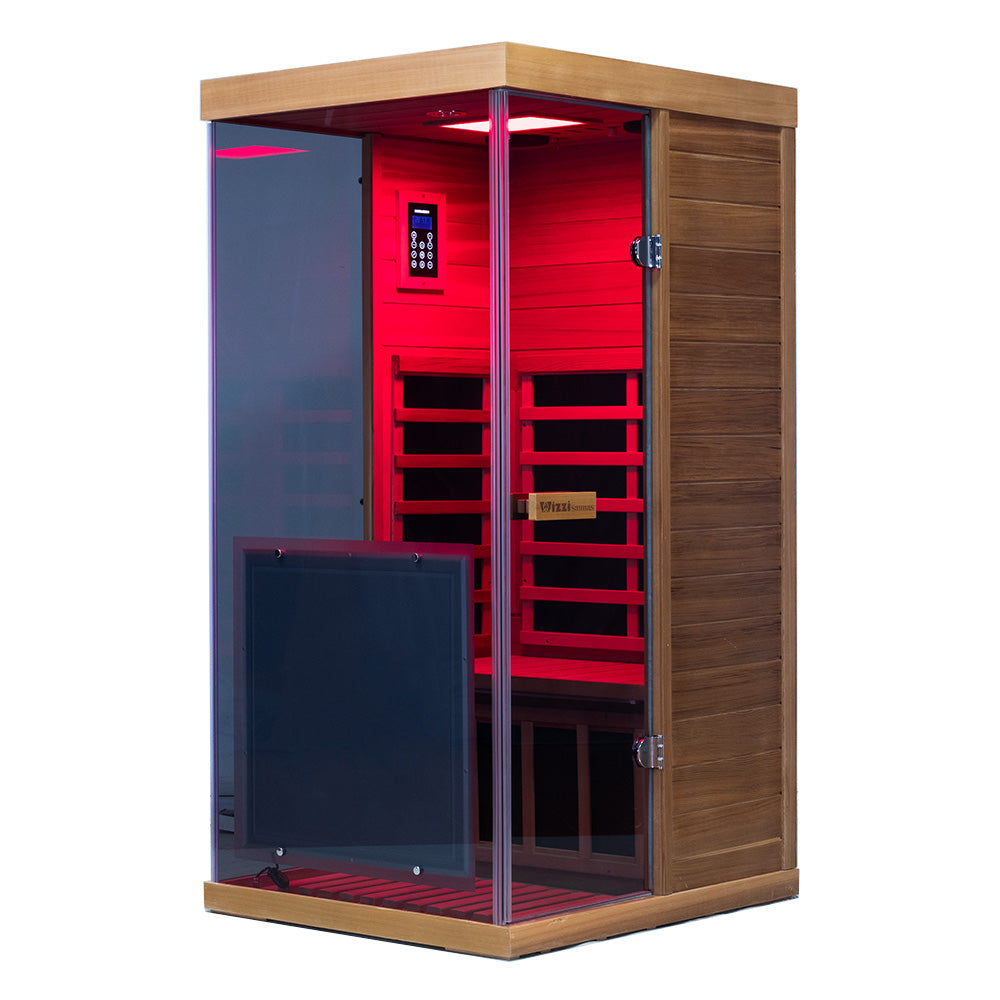 Wizzisaunas 909MX Mini 1 Person Infrared Sauna 3 Sides Large glass panels