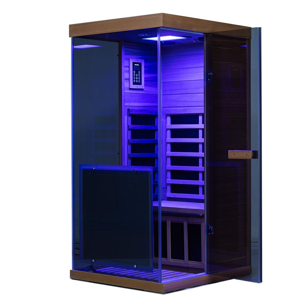 Wizzisaunas 909MX Mini 1 Person Infrared Sauna 3 Sides Large glass panels