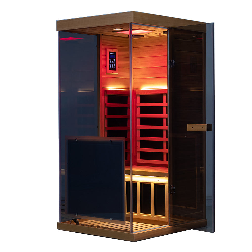 Wizzisaunas 909MX Mini 1 Person Infrared Sauna 3 Sides Large glass panels