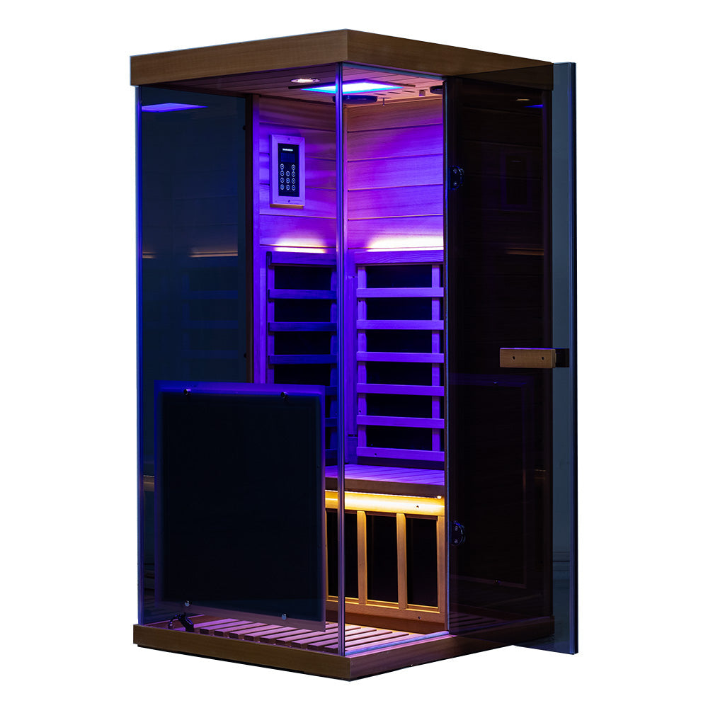 Wizzisaunas 909MX Mini 1 Person Infrared Sauna 3 Sides Large glass panels