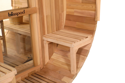 Blisspod Prague Outdoor Cedar Barrel Sauna | Full Glass Back | 2 front Porch seats