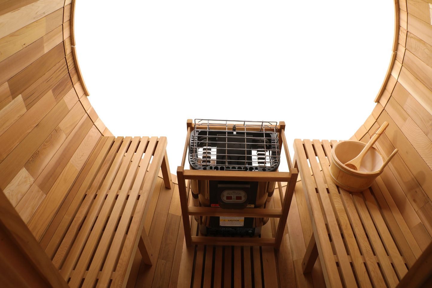 Blisspod Prague Outdoor Cedar Barrel Sauna | Full Glass Back | 2 front Porch seats