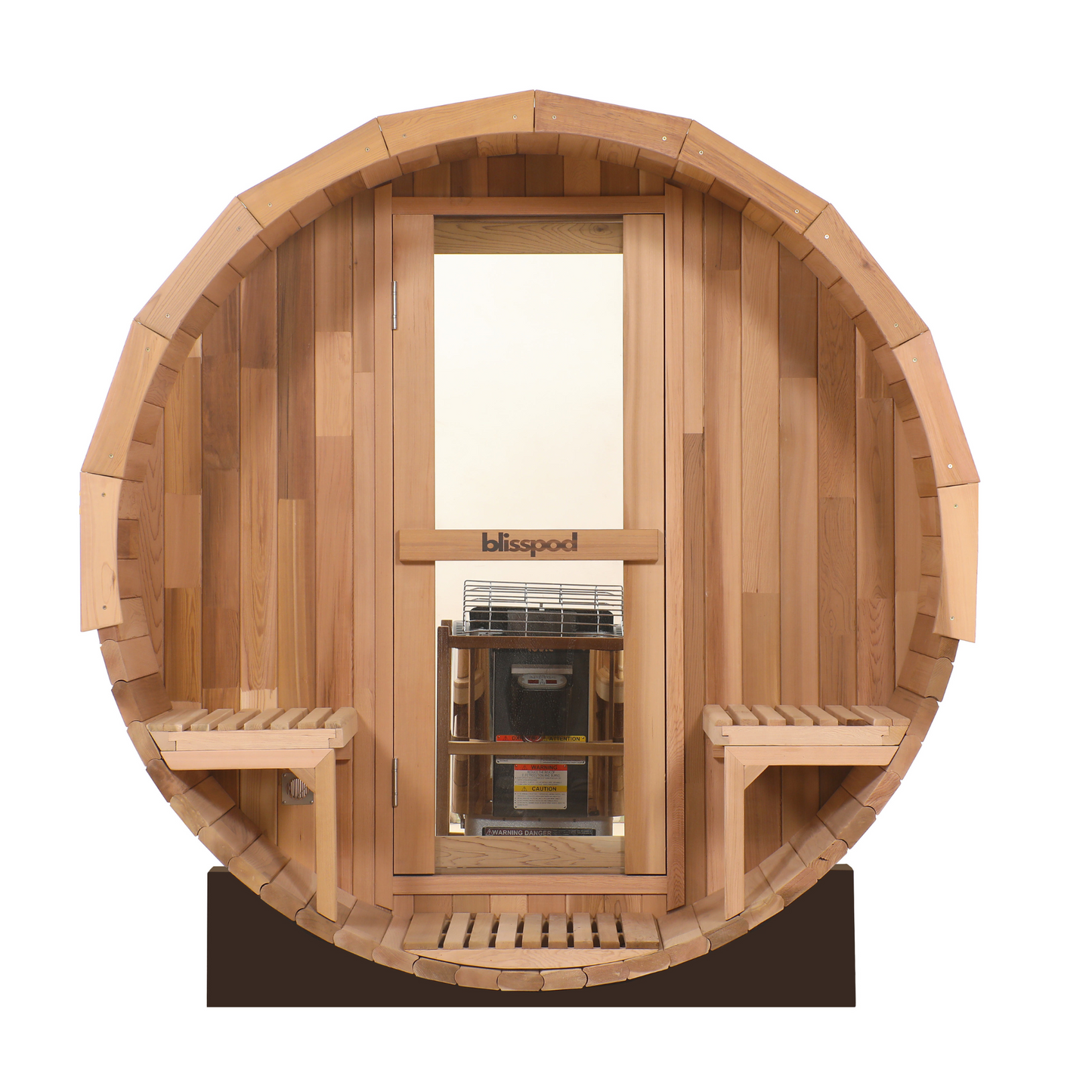 Blisspod Prague Outdoor Cedar Barrel Sauna | Full Glass Back | 2 front Porch seats
