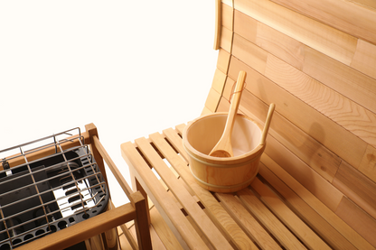 Blisspod Prague Outdoor Cedar Barrel Sauna | Full Glass Back | 2 front Porch seats