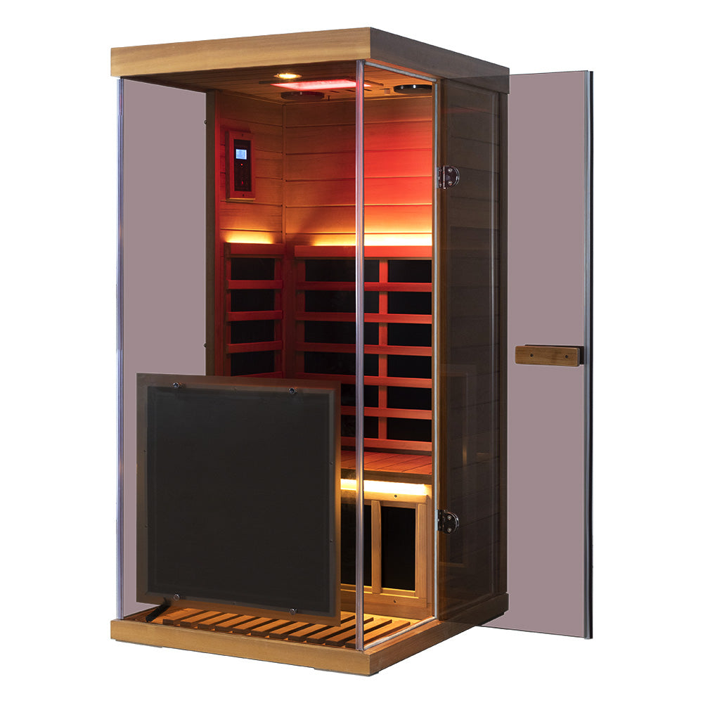 Wizzisaunas 909MX Mini 1 Person Infrared Sauna 3 Sides Large glass panels