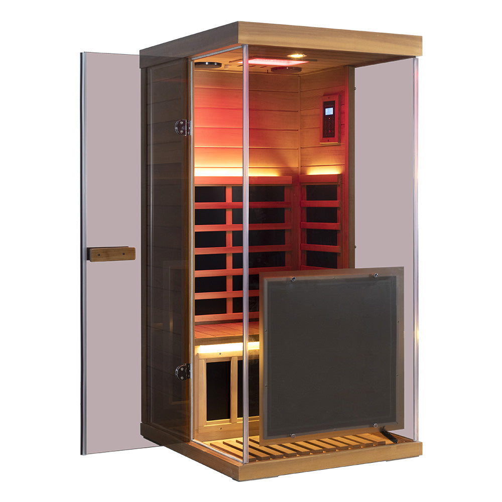 Wizzisaunas 909MX Mini 1 Person Infrared Sauna 3 Sides Large glass panels