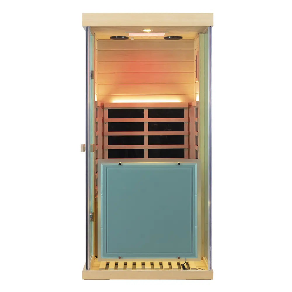 Wizzisaunas 909MX Mini 1 Person Infrared Sauna 3 Sides Large glass panels