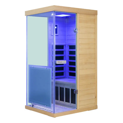 Wizzisaunas 909MX Mini 1 Person Infrared Sauna 3 Sides Large glass panels